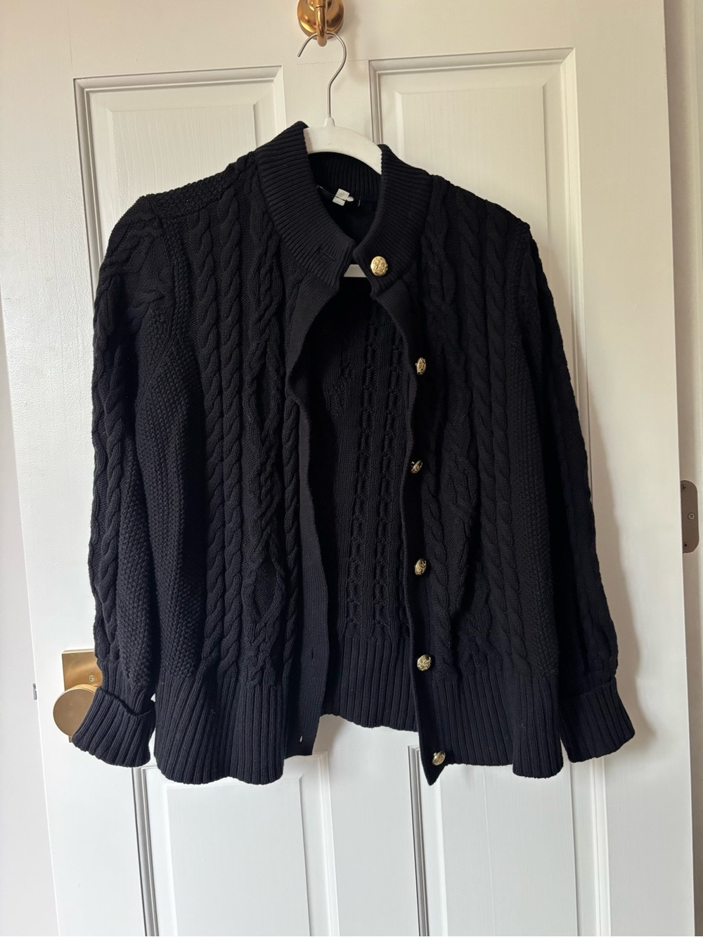Tuckernuck Black Ribbed Knit Cardigan with Gold Buttons